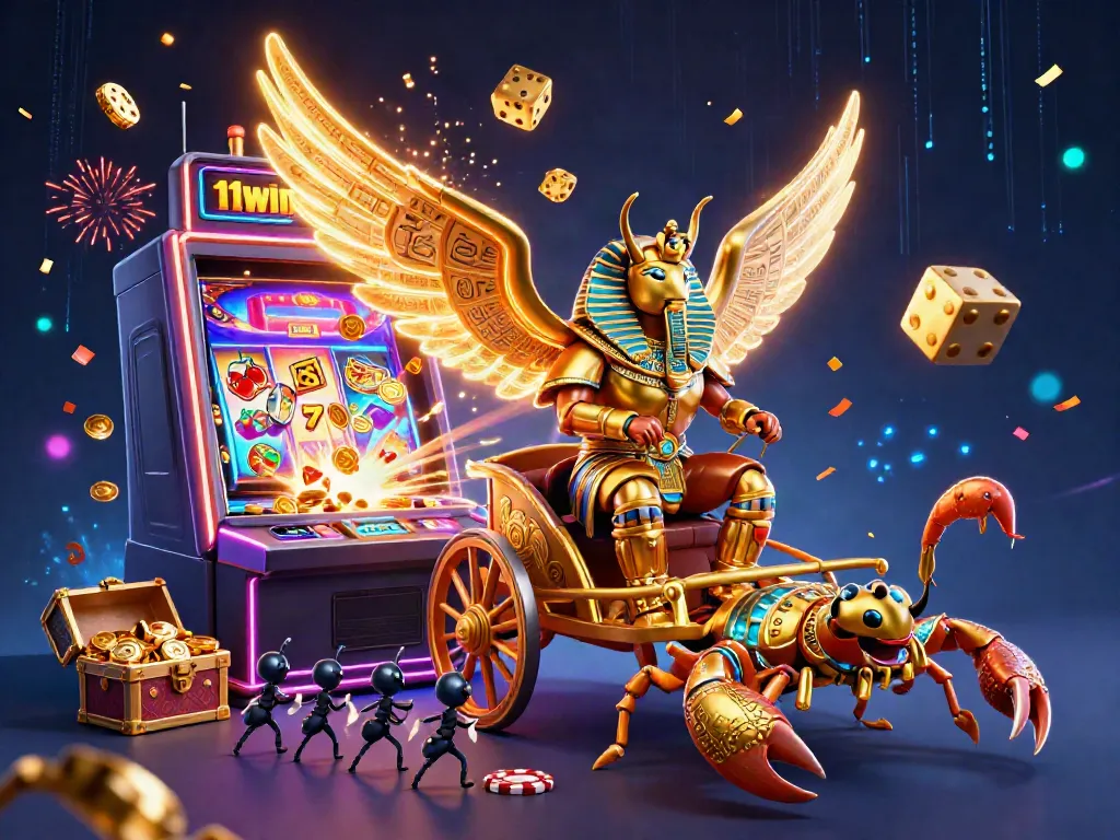 Experience the vibrant excitement of 11winn with action-packed casino elements in a dynamic 3D scene.