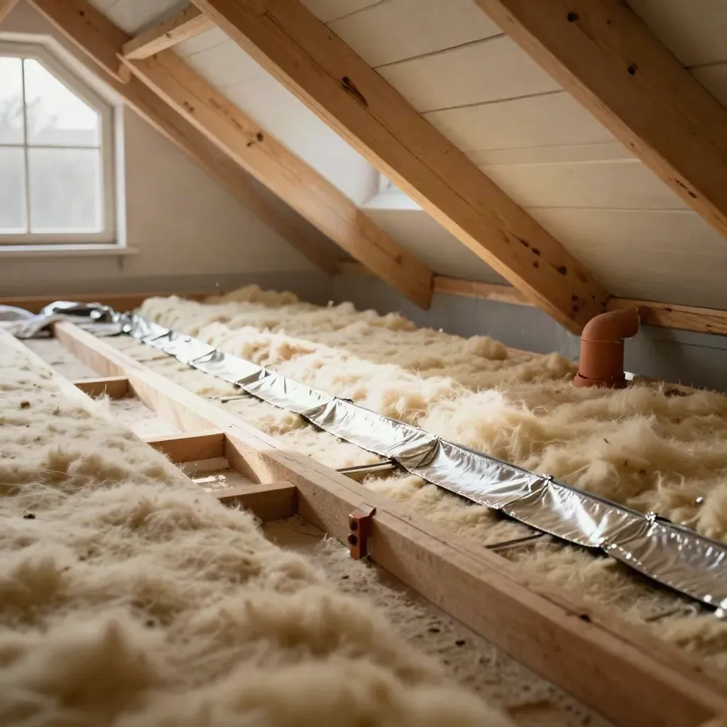 Zolderisolatie met folie, houten kepers en warm daglicht in Almere.