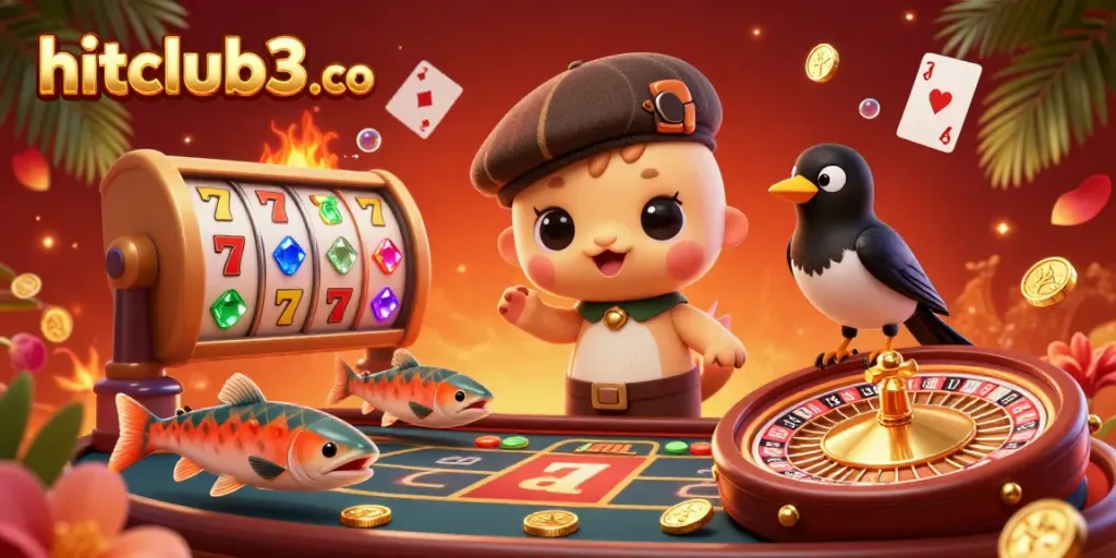 Engage with the vibrant world of hitclub3 co, featuring a playful Loch Ness monster in a festive casino scene.
