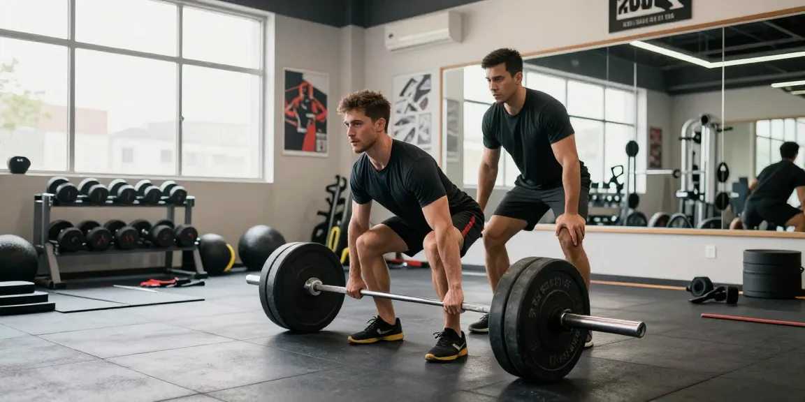 Atleet deadliften in Unique Pharma Steroïden Winkel met moderne fitnessapparatuur en motiverende omgeving.