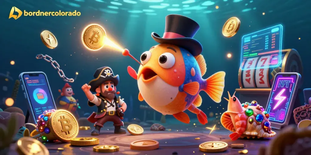 Experience excitement with bordnercolorado as the anglerfish attracts coins in a vibrant casino scene.