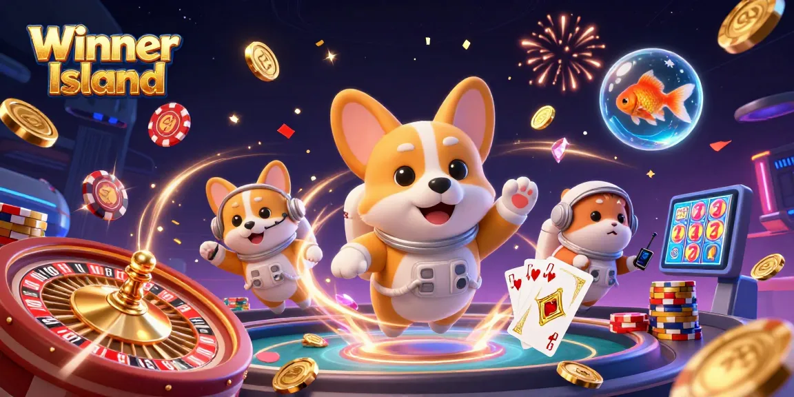 Experience the excitement of slots and games at Winner Island with vibrant, dynamic casino elements.