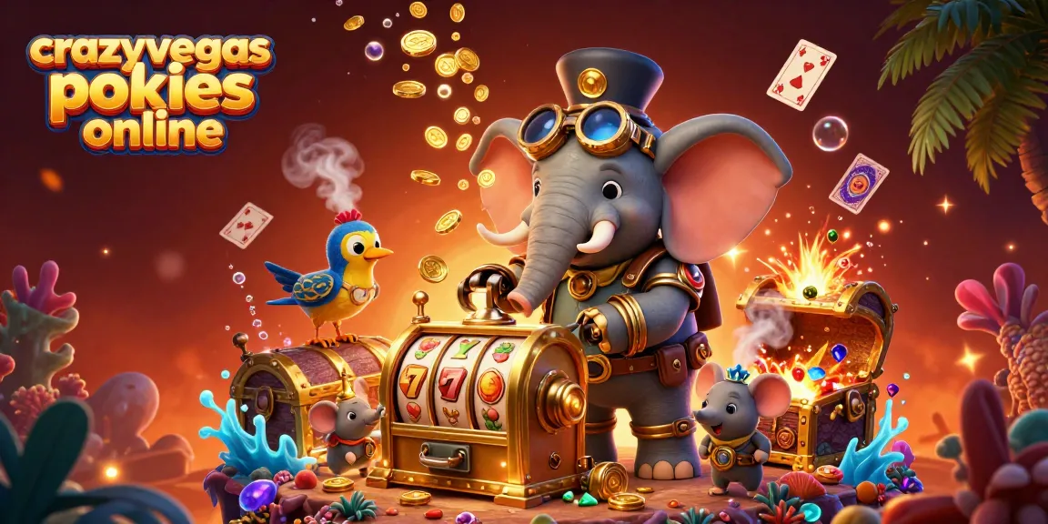 Experience thrilling excitement with crazyvegas pokies online as a steampunk elephant spins a golden slot machine.
